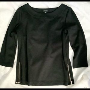 Ann Taylor Boat Neck Black Ponte Knit Top with Side Zippers XS